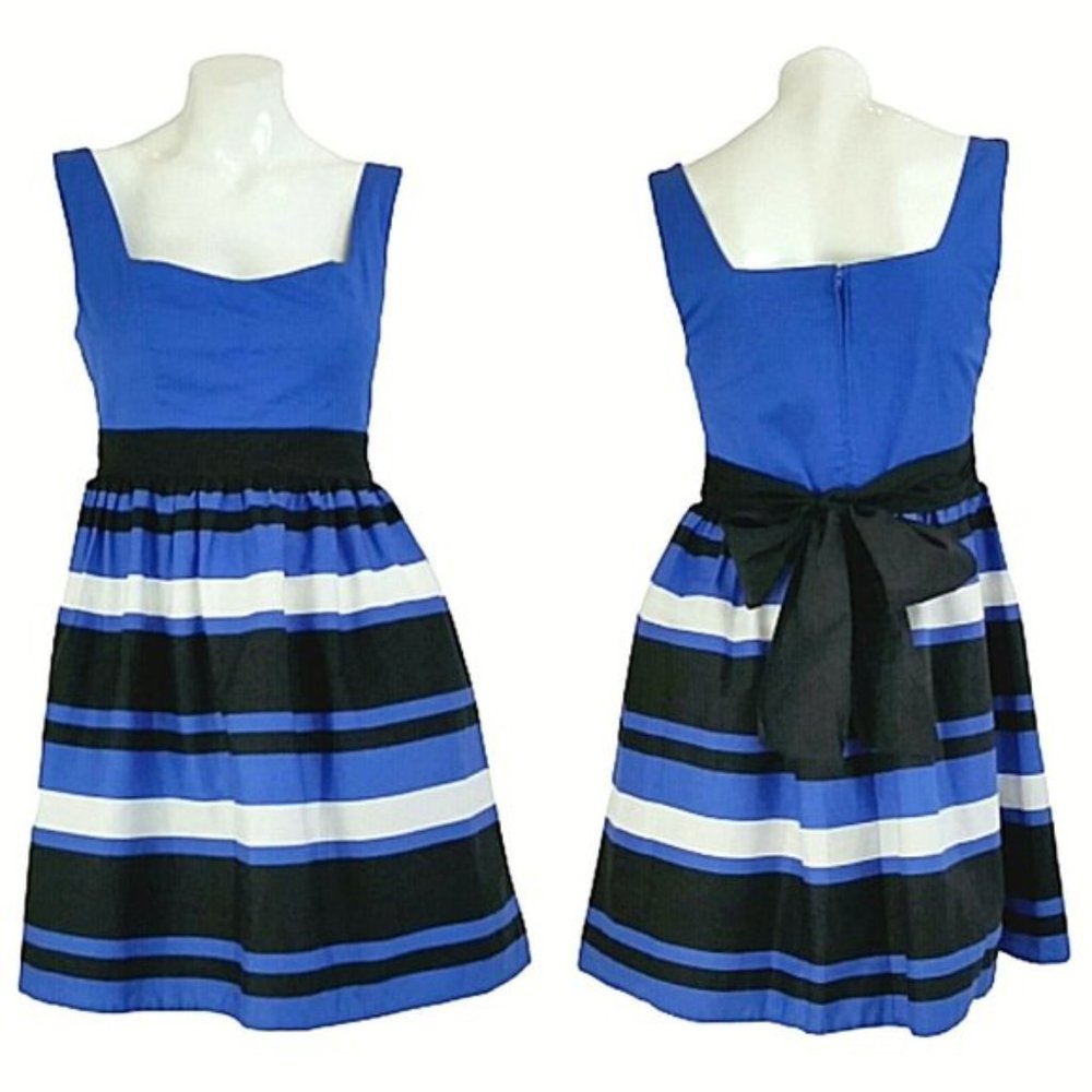 Young In Love Blue Stripe Cotton Fit & Flare Dress